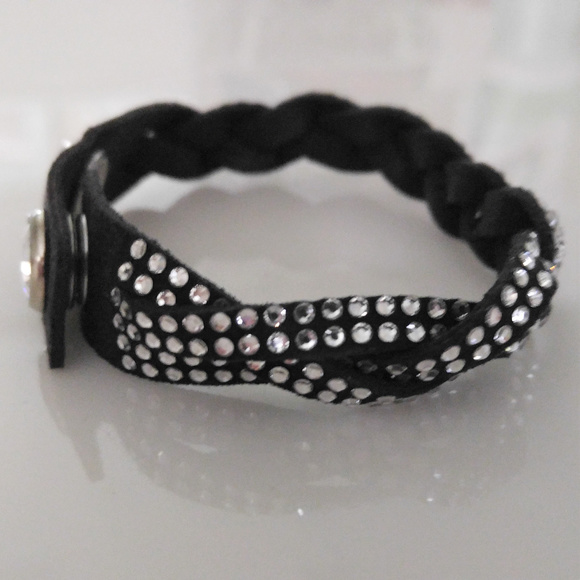 Black Suede Clear Rhinestone Sparkly Bracelet - Picture 3 of 5
